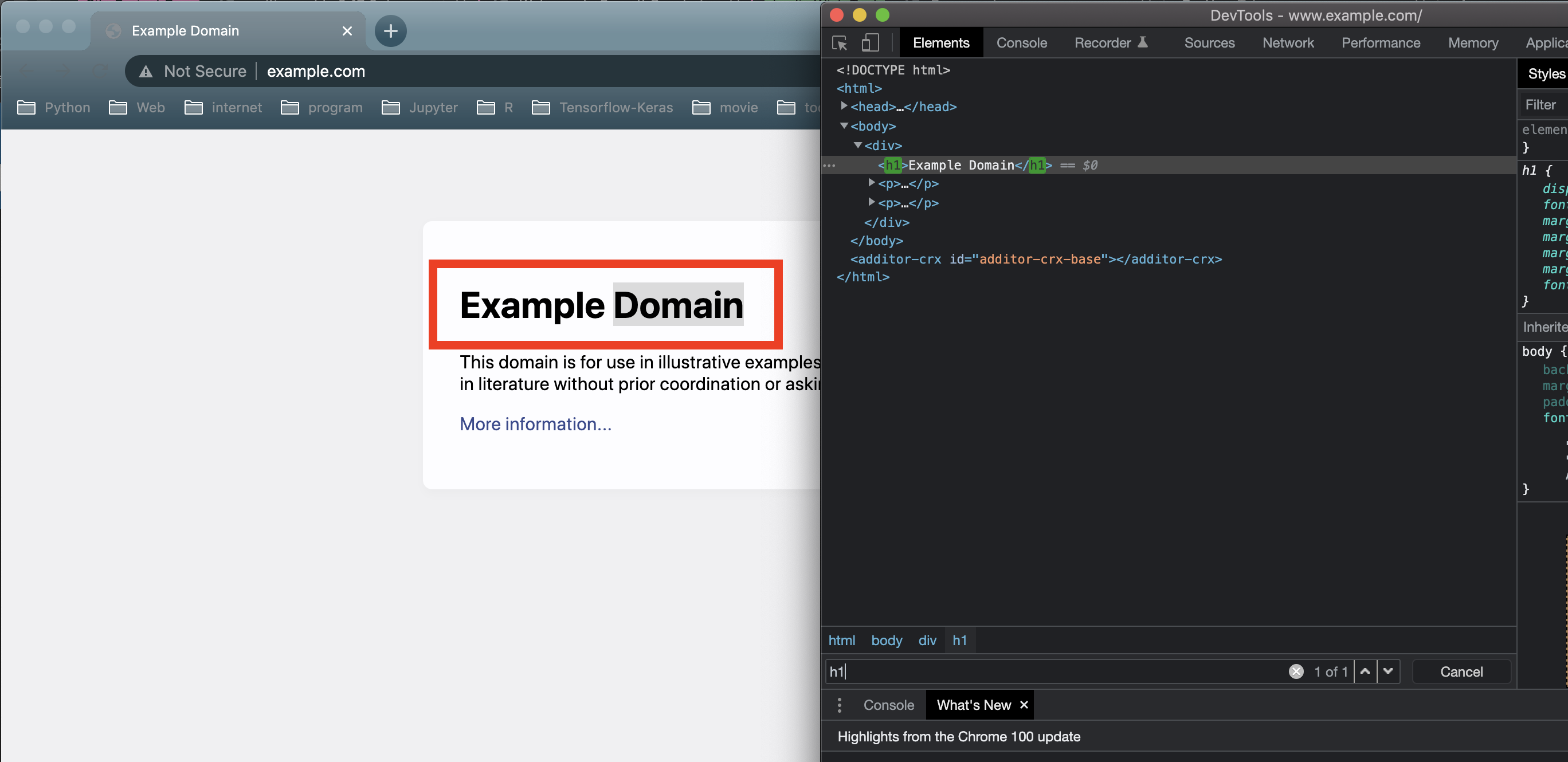 The DevTool of web page of http://www.example.com/